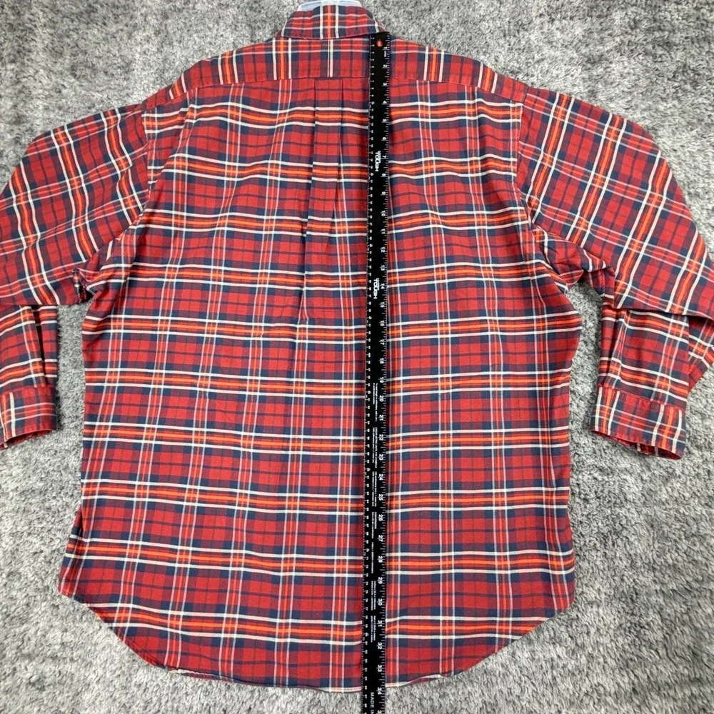 Vtg 90s Ralph Lauren The Big Shirt Mens L Plaid Red Blue Pony Cotton Long Sleeve